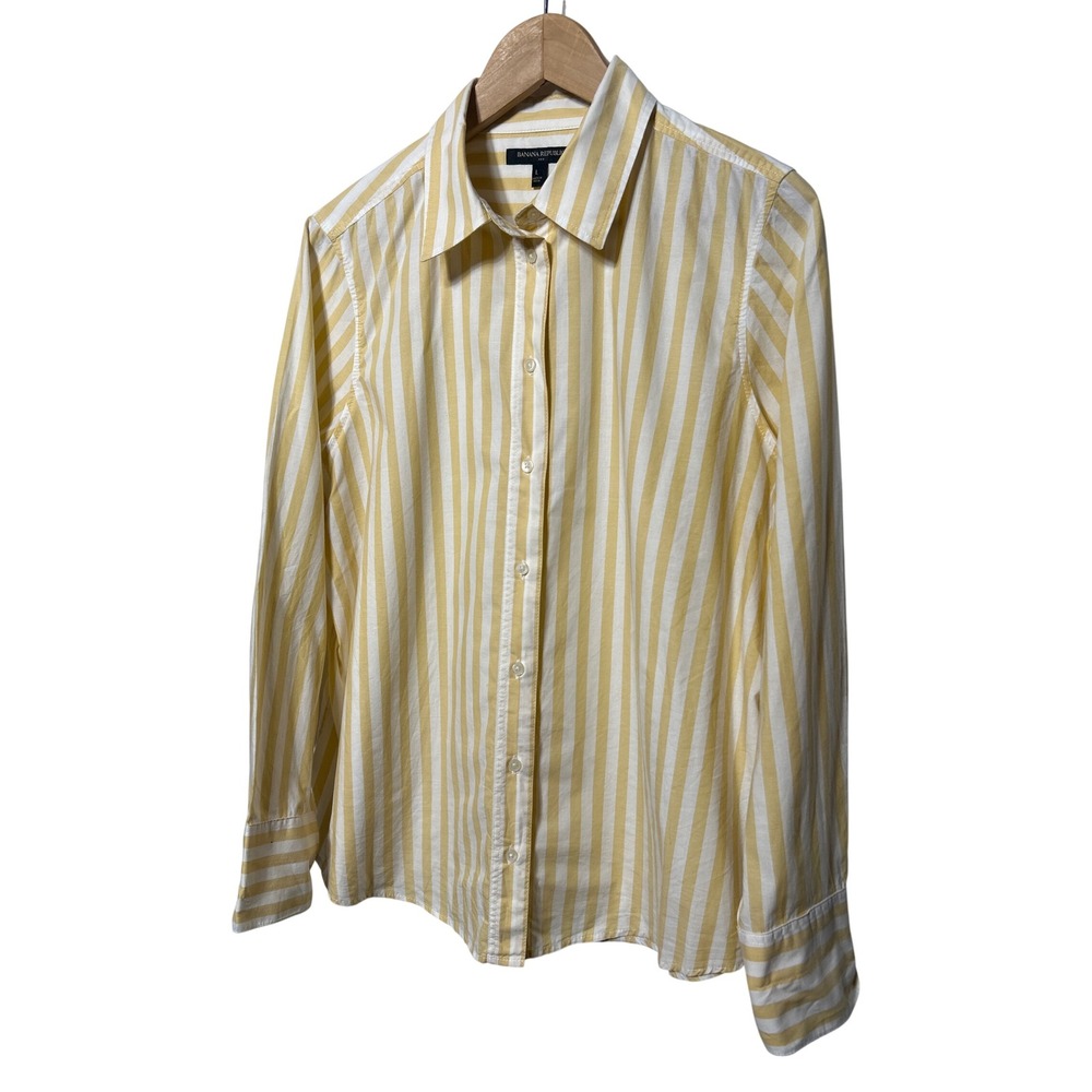Banana‎ Republic Button Down Shirt Butter Yellow Stripe Shirt Women's Size Large